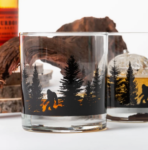 Bigfoot in the Forest Whiskey Glass