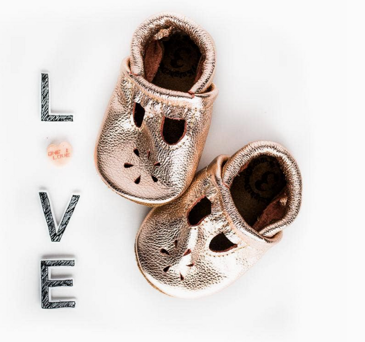 Rose Gold T-Strap Leather Baby &amp; Toddler Shoes