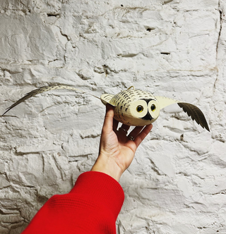 Handpainted Snowy Owl Wooden Flying Figurine