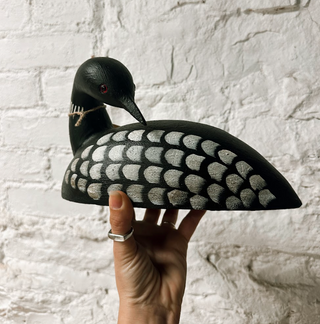 Handpainted New Loon Preening Wooden Figurine