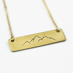 Mountain Range Hand Stamped Bar Necklace - Brass