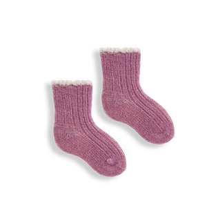 Tipped RIb Stripe Wool/Cashmere Baby Socks - Rosewood