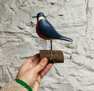 Handpainted Blue Bird Wooden Figurine
