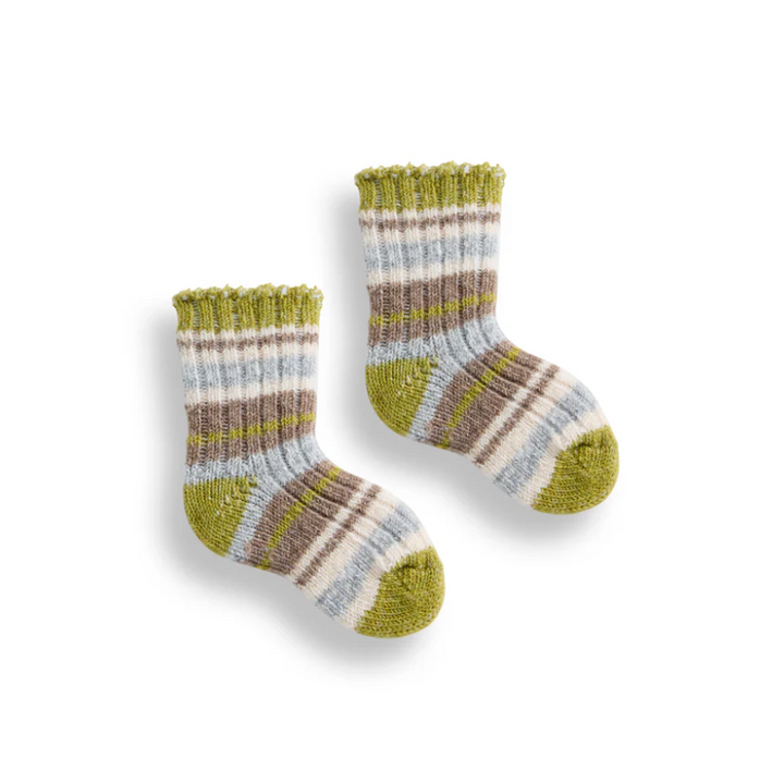 Multi Stripe Wool/Cashmere Baby Socks - Green Apple