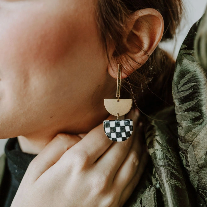 Checkered + Brass Earrings