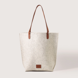 Merino Wool Felt Tote - Heather White / Sienna Leather