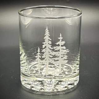 Three Trees Etched Double Knob Rocks Glass 12 oz