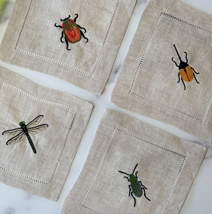 Embroidered Insects Cocktail Coasters - 20 inch