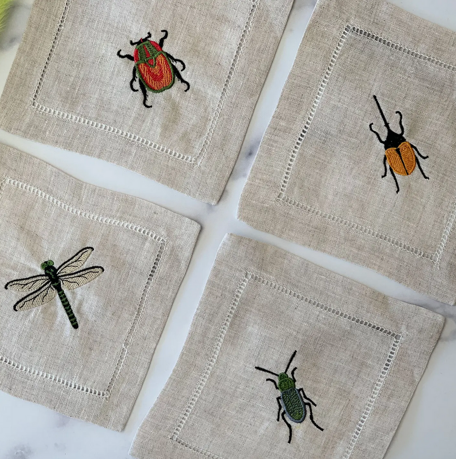 Embroidered Insects Cocktail Coasters - 20 inch