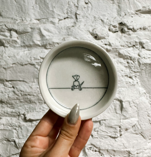 Tiny Round Ceramic Dish - Dog