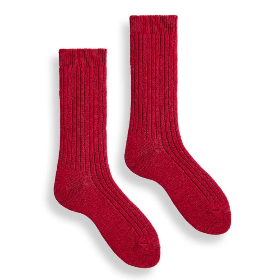 Solid Ribbed Wool/Cashmere Socks - Red - Common Deer