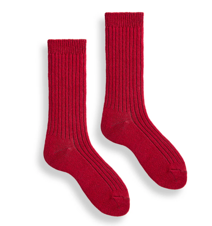 Solid Ribbed Wool/Cashmere Socks - Red