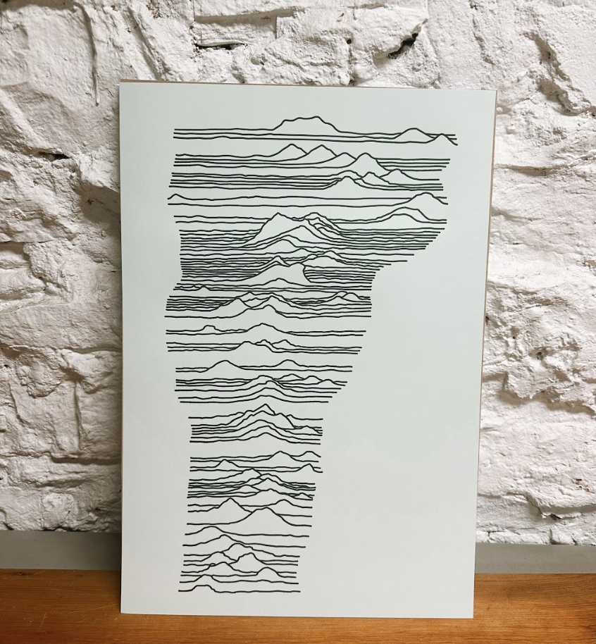 Mountains of Vermont Letterpress Print - Green 13x19