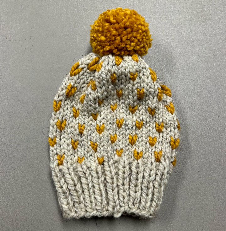 Made in Vermont Knitted Hearts Hat - Wheat and Mustard