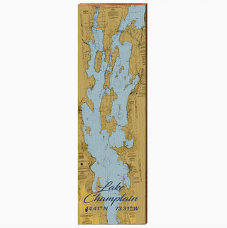 Lake Champlain, VT Latitude Longitude Wooden Sign - 9.5" x 30"