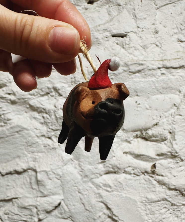 Victory Pottery Piggie With Santa Hat Ornament