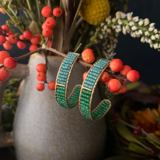 Large Beaded Cuff Hoop - Teal