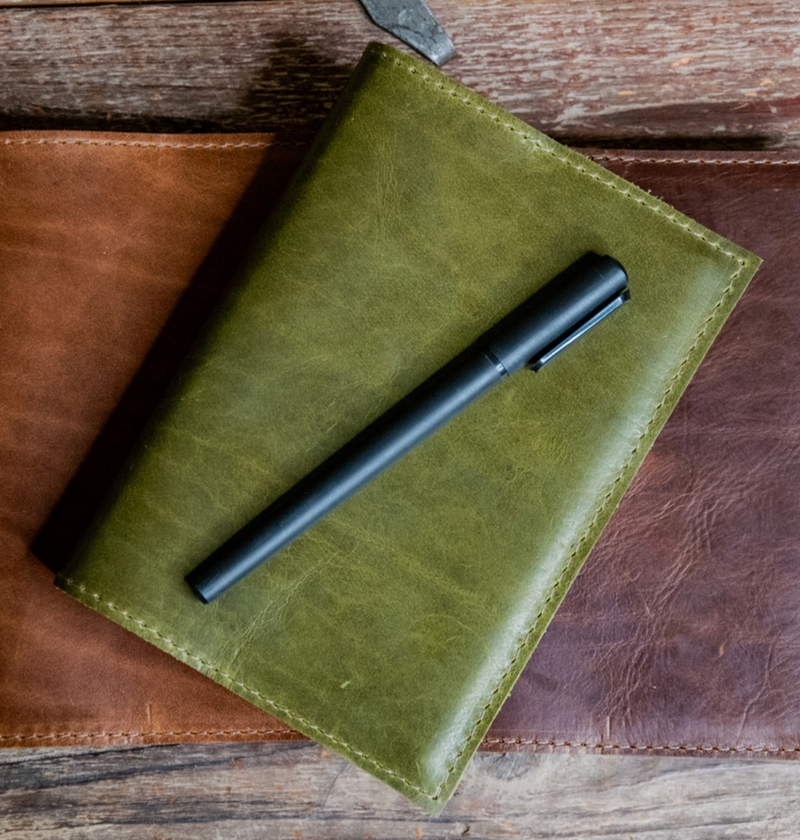 Handmade Medium Leather Journal - Moss