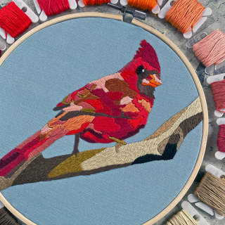 Embroidery Kit 8" With Beadwork - Cardinal