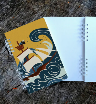 The Great Wave Wire-Bound Notebook with Nautical Dog
