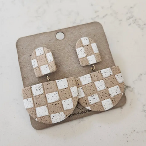 Speckled Blonde Checkerboard Stoneware Earrings