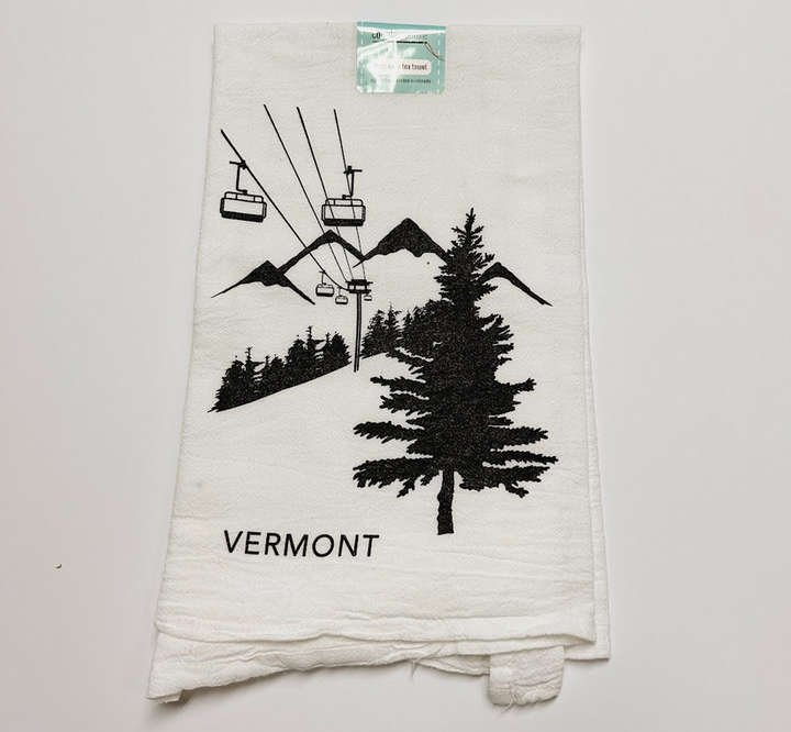 Ski Lift Flour Sack Tea Towel - Black
