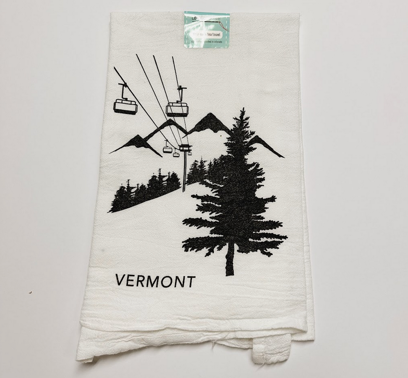Ski Lift Flour Sack Tea Towel - Black