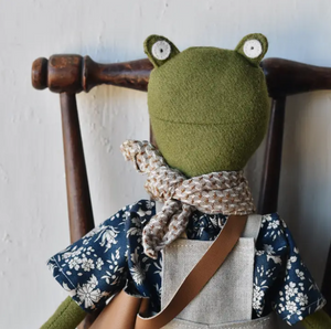 Fern the Frog Doll in Linen Overalls