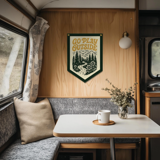 Benoit's Design Co Go Play Outside Felt Camp Flag Green