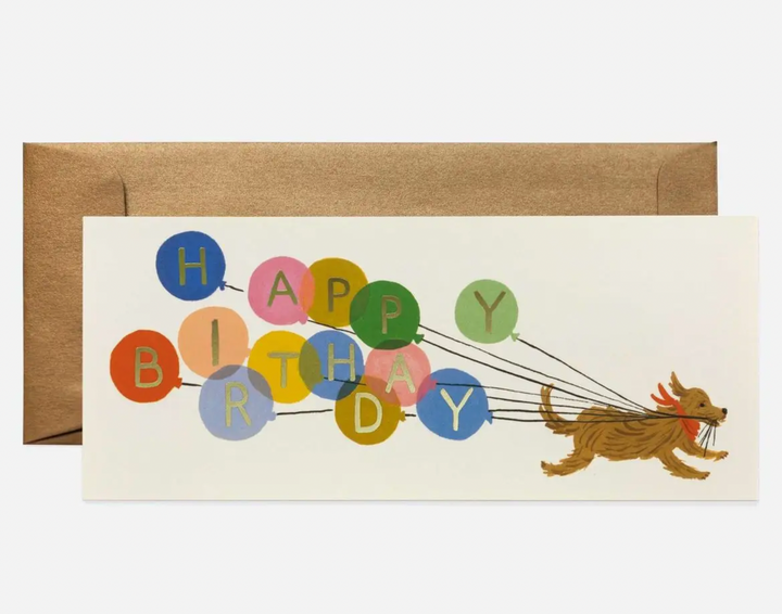 Dog Balloon Birthday Long Card - RP5