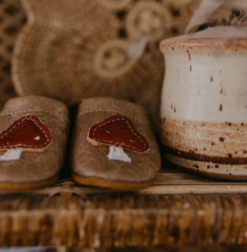 Mushroom On Chai Leather Baby Shoes