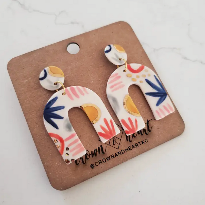 Hand Painted Abstract Shape Arch Earrings
