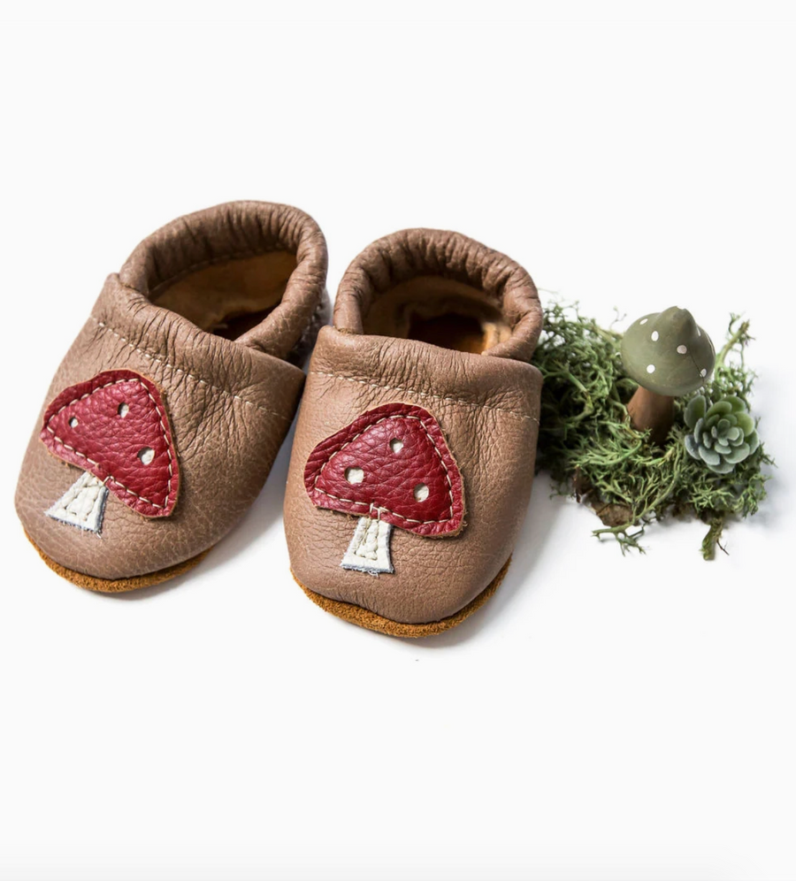 Mushroom On Chai Leather Baby Shoes