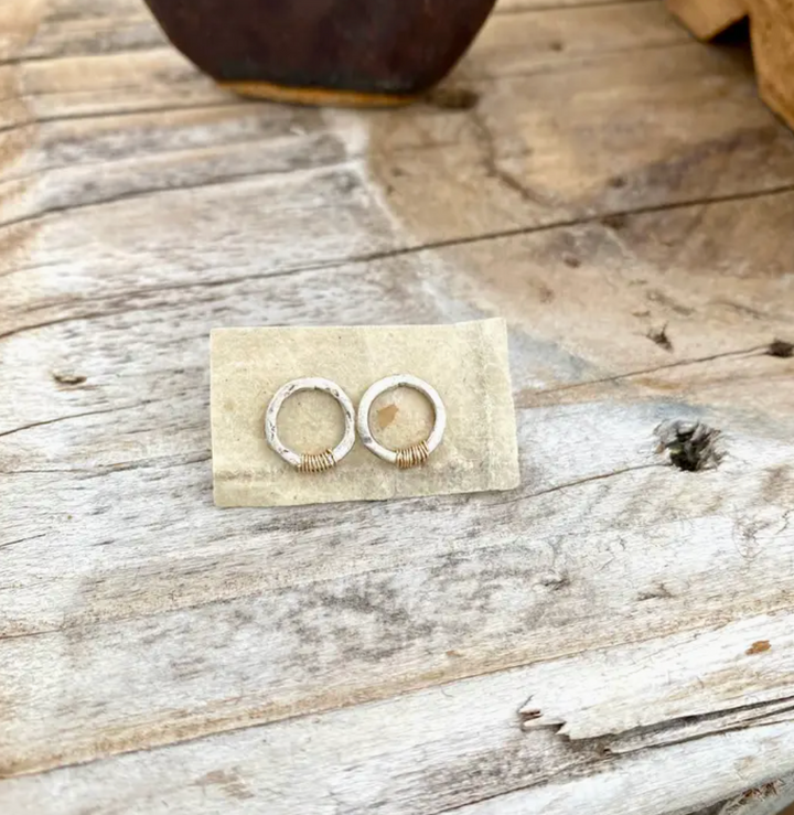 Wire Wrapped Circle Stud Earrings