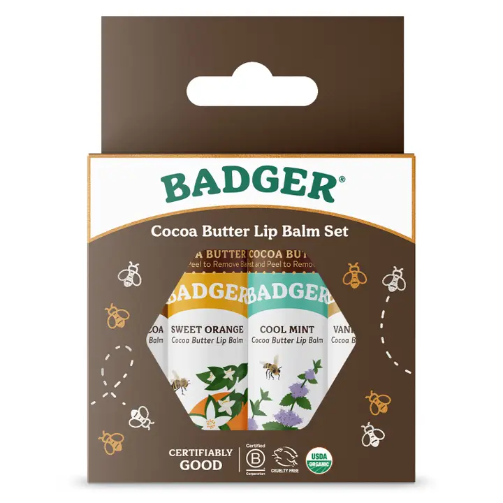 Badger Balm Cocoa Butter Lip Balm Gift 4 Pack