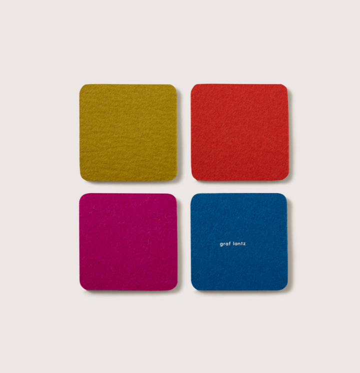 Bierfilzl Merino Wool Felt Square Coaster Multi 4 Pack - Electric