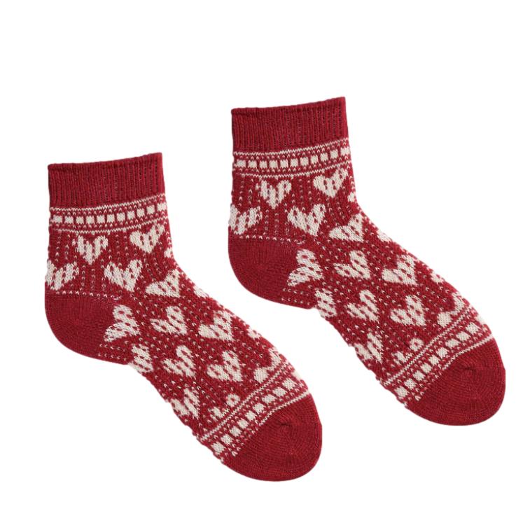 Cashmere/Wool Hearts Quarter Crew Socks - Red