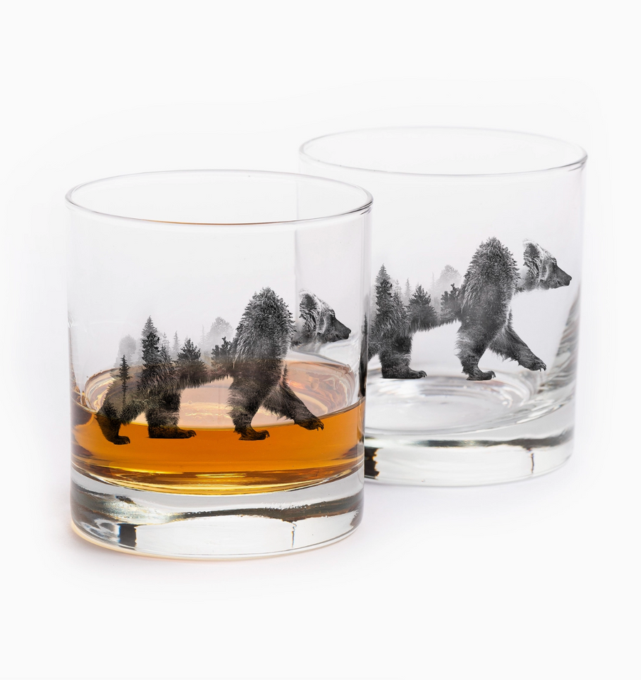 Double Exposure Bear Whiskey Glass