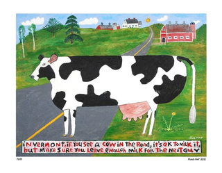 VT Cow In The Road Mini Print