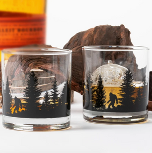 Bigfoot in the Forest Whiskey Glass