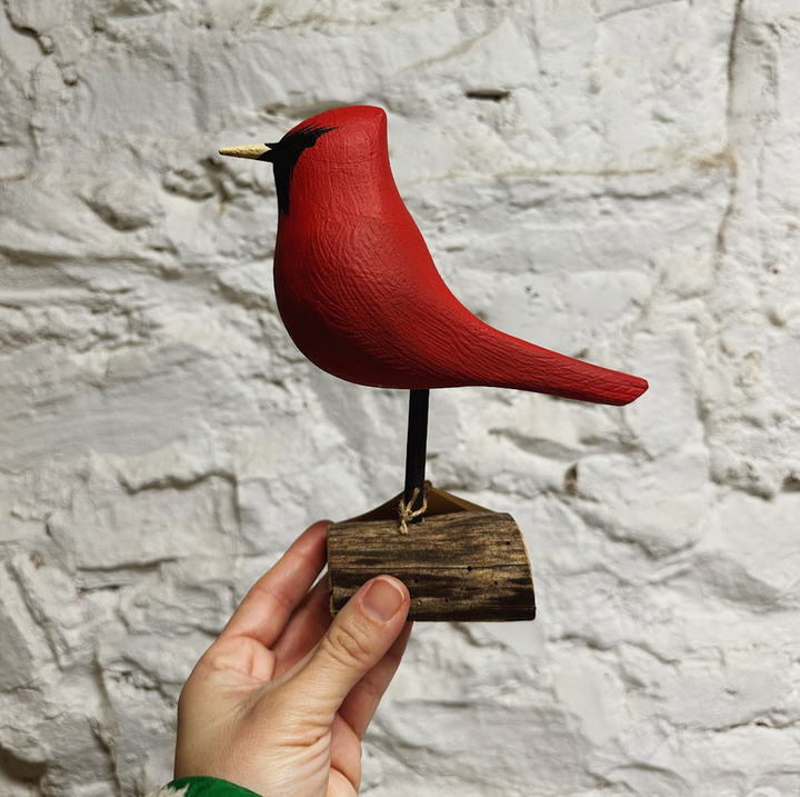 Handpainted Fat Cardinal Wooden Figurine