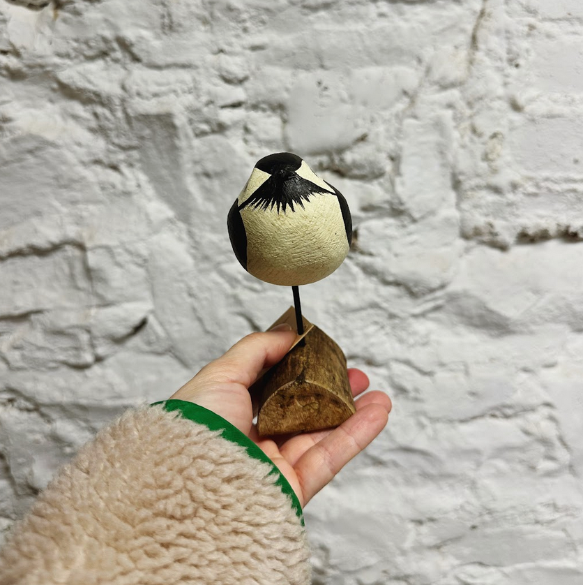 Handpainted Black Capped Chickadee Wooden Figurine