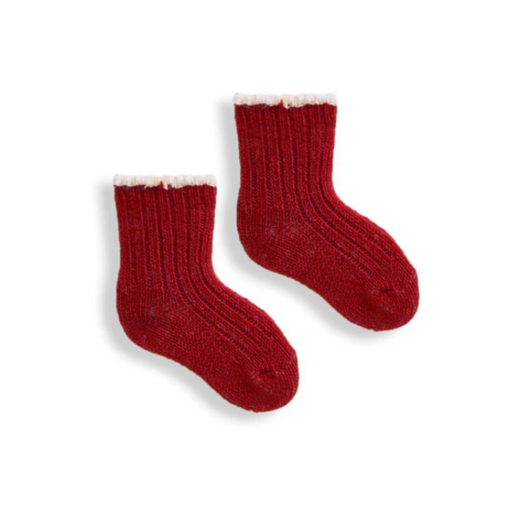 Tipped Rib Wool/Cashmere Baby Socks - Red