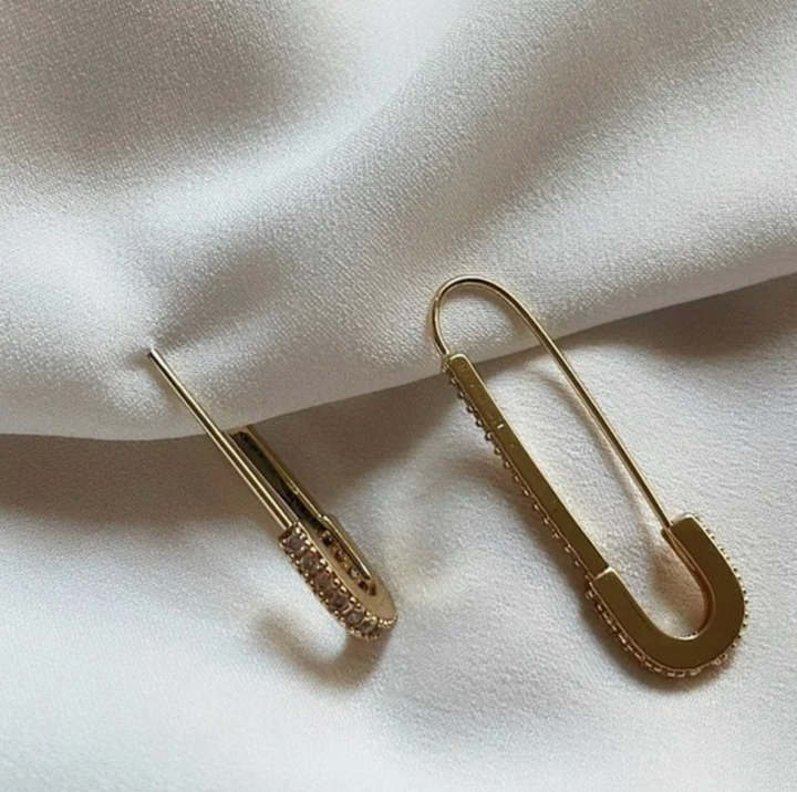 Helga Safety Pin Earrings - Clear CZ &amp; 24k Gold Filled