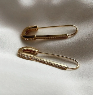 Helga Safety Pin Earrings - Clear CZ &amp; 24k Gold Filled