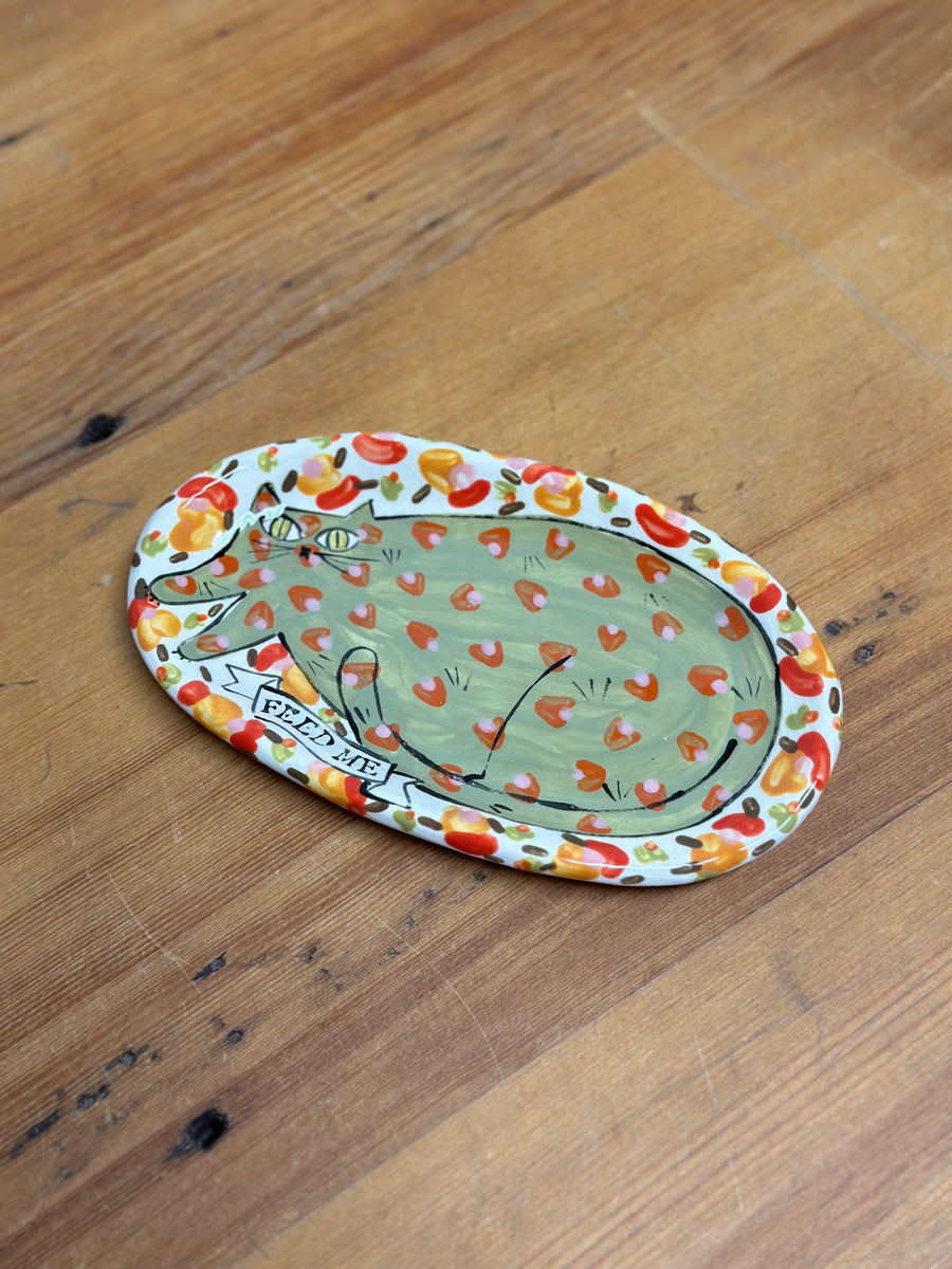 Oval Cat Plate Medium - Feed Me