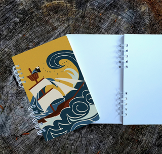 The Great Wave Wire-Bound Notebook with Nautical Dog