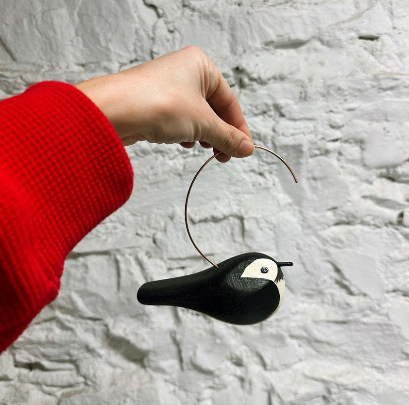 Hanging Handpainted Wooden Black Capped Chickadee Figurine