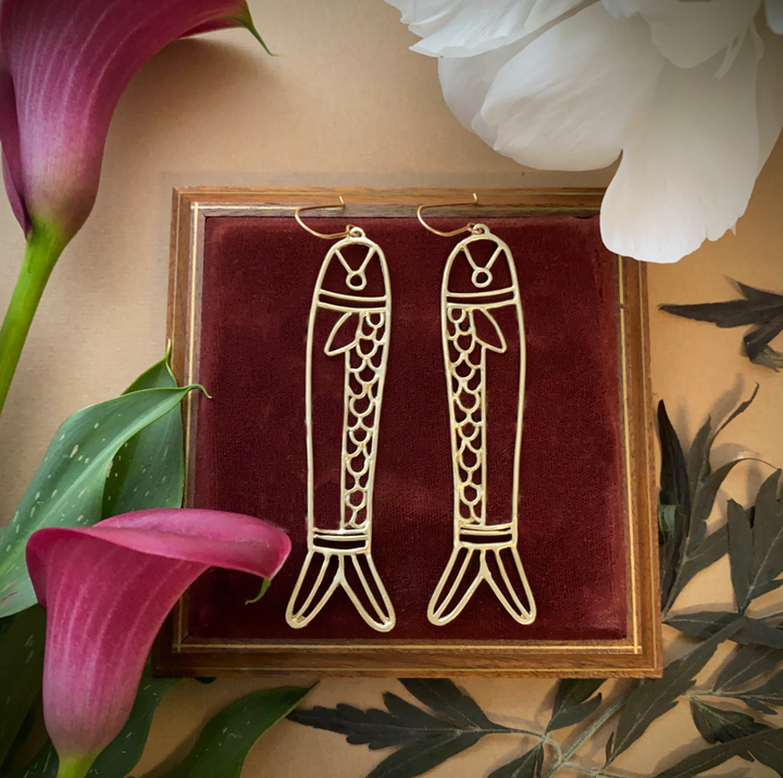 Unbeaded Bronze Sardine Earrings