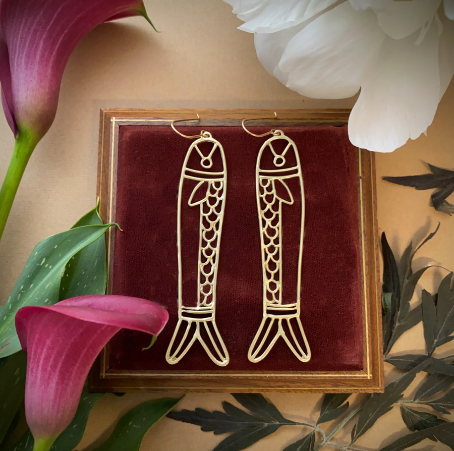 Unbeaded Bronze Sardine Earrings